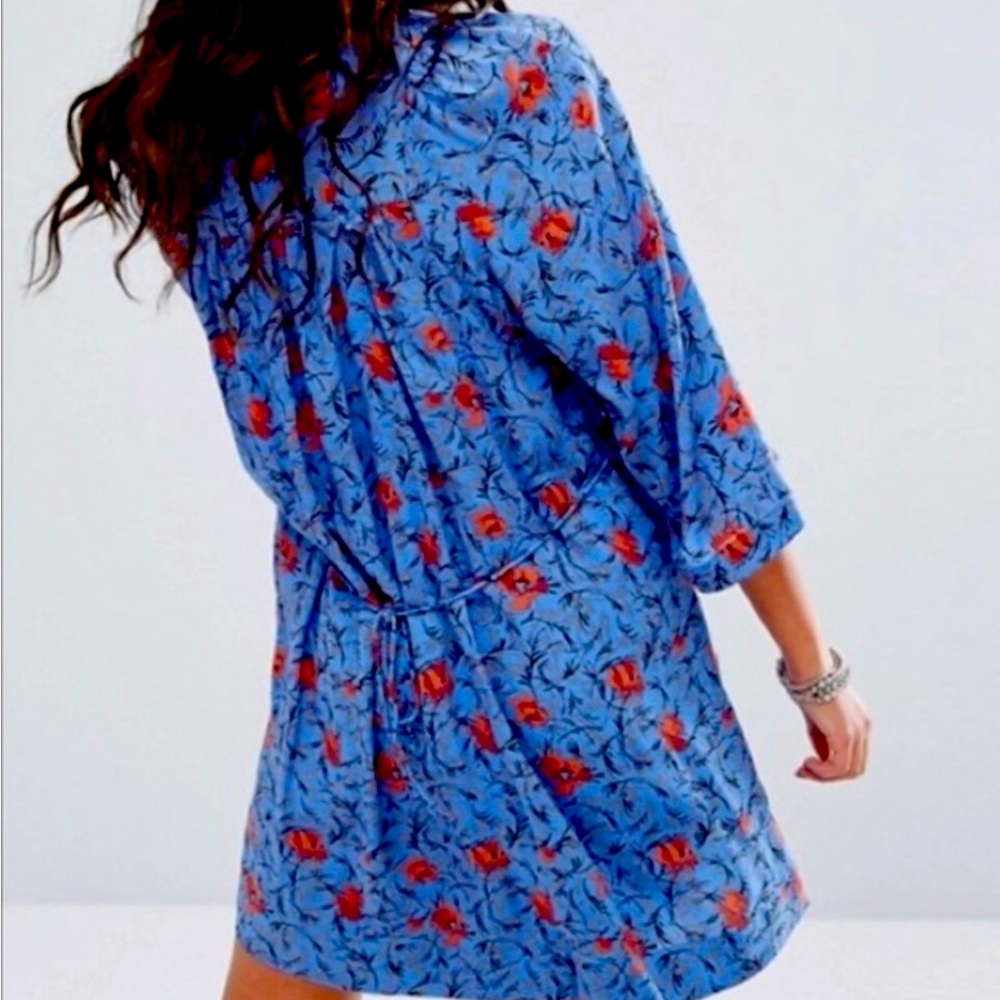 Free People Blue Floral Mini Dress with Red Accents - Picture 2 of 5
